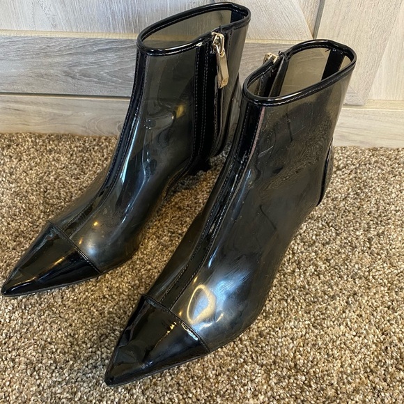 Zara Trafaluc Clear Vinyl Black Pointed Toe Zip Up Heeled Shoes EU  35 US 5-5.5 - Picture 1 of 14